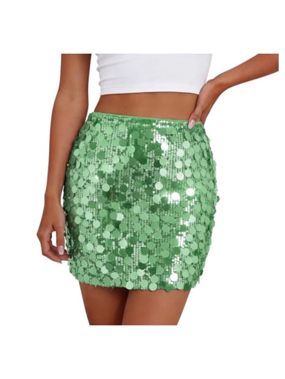 Sequin Mini Skirt for Women High Stretch Elastic Waist Pull On Glitter Party